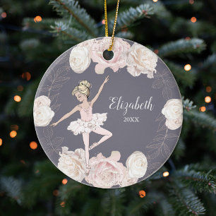 Roze Floral Ballerina Blonde Girl Persoonlijk Keramisch Ornament