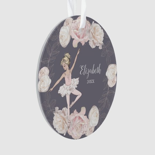 Roze Floral Ballerina Blonde Girl Persoonlijk Ornament (voorkant)