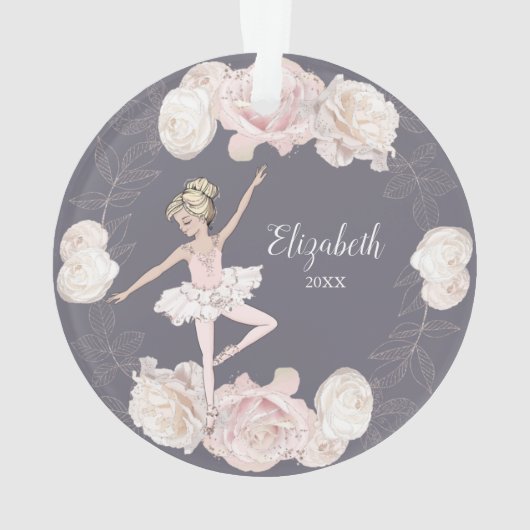 Roze Floral Ballerina Blonde Girl Persoonlijk Ornament (achterkant)