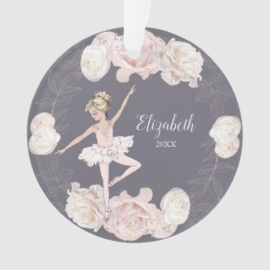 Roze Floral Ballerina Blonde Girl Persoonlijk Ornament (voorkant)
