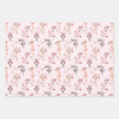 Roze Floral Ballerina Bunny en Kat Inpakpapier Vel (Voorkant)