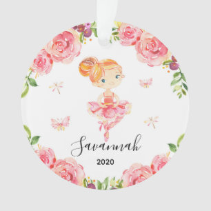 Roze Floral Ballerina & Butterfly Girls Kerstmis Ornament