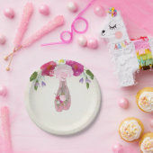 Roze Floral Ballerina First Birthday 7" Bord (Feest)