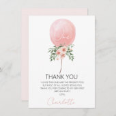 Roze Floral ballon Eerste verjaardag Hartelijk dan Kaart (Voorkant / Achterkant)
