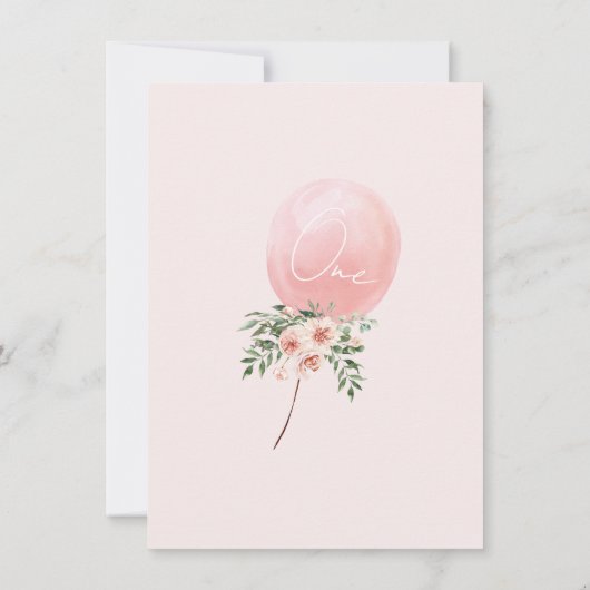 Roze Floral ballon Eerste verjaardag Hartelijk dan Kaart (Achterkant)