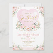 Roze Floral ballon, schatje, schatje, schotel Kaart (Voorkant)