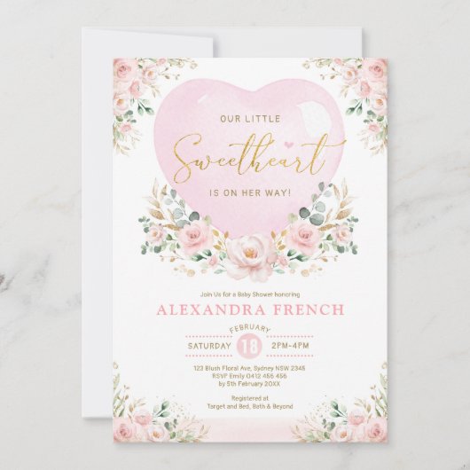 Roze Floral ballon, schatje, schatje, schotel Kaart (Voorkant)