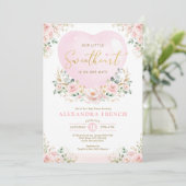 Roze Floral ballon, schatje, schatje, schotel Kaart (Staand voorkant)