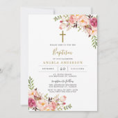Roze Floral Baptism/Christening Uitnodiging (Voorkant)