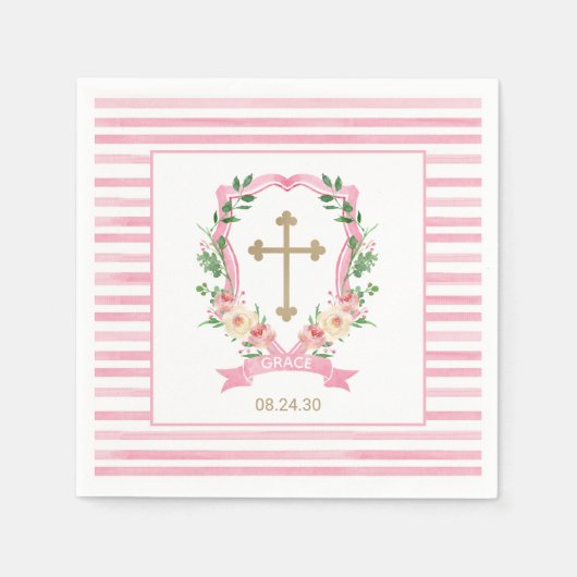 Roze Floral Baptism Napkins Servet (Voorkant)