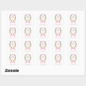 Roze Floral Baptism Return Address Vierkante Sticker (Vel)