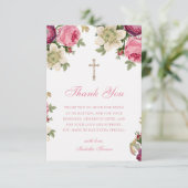 Roze Floral | Baptisme - Hartelijk dank Bedankkaart (Staand voorkant)