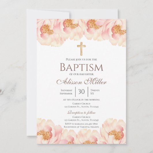 Roze Floral Baptisme Kaart (Voorkant)