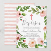 Roze Floral Baptisme Kaart (Voorkant / Achterkant)