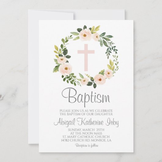 Roze Floral Baptisme Kaart (Voorkant)