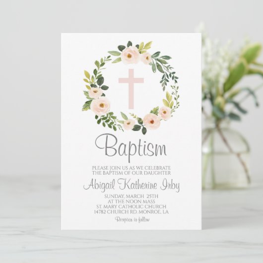 Roze Floral Baptisme Kaart (Staand voorkant)