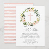 Roze Floral Baptisme Kaart (Voorkant / Achterkant)