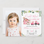 Roze Floral Barn Tractor Boerderij Birthday Foto Kaart (Voorkant)