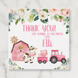 Roze Floral Barn Tractor Boerderij Birthday Label