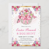 Roze Floral Basket en Butterflies Easter Brunch Kaart (Voorkant)
