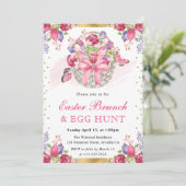 Roze Floral Basket en Butterflies Easter Brunch Kaart (Staand voorkant)