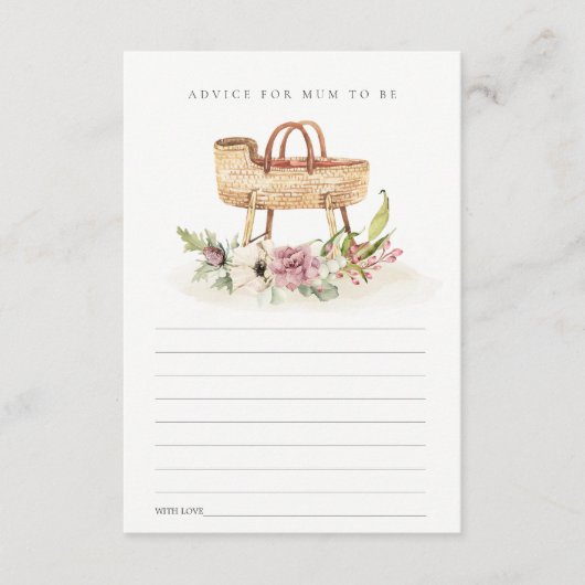 Roze Floral Bassinet Advice voor ma Baby shower Informatiekaartje (Voorkant)
