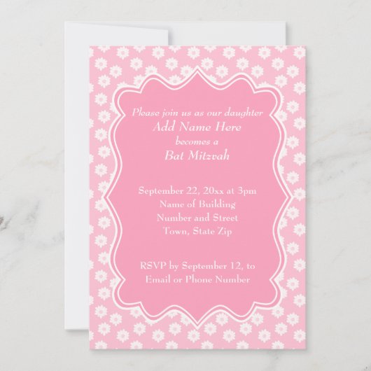 Roze Floral Bat Mitzvah Kaart (Voorkant)