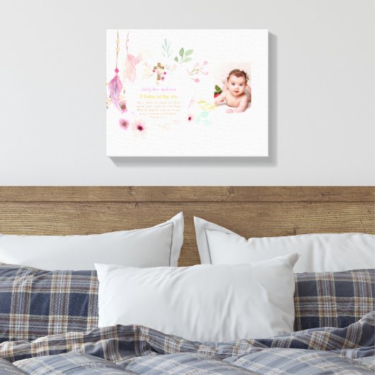 Roze Floral BAUTIZO Baptisme Bijbel Verse Foto Gir Canvas Afdruk (Insitu (Slaapkamer))