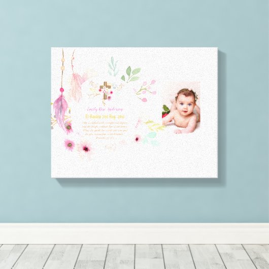 Roze Floral BAUTIZO Baptisme Bijbel Verse Foto Gir Canvas Afdruk (Insitu (Houten vloer))