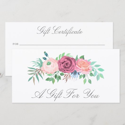 Roze Floral Beauty Salon Gift Certificate (Voorkant / Achterkant)