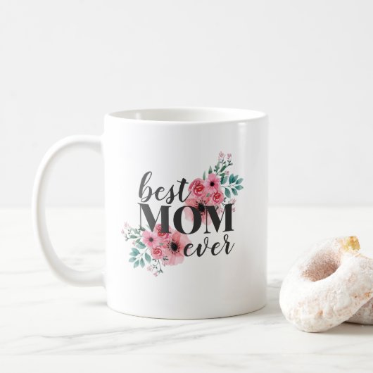Roze Floral Best Mam Ever Gepersonaliseerd Koffiemok (Met donut)