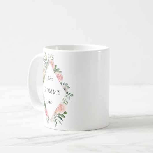 Roze Floral beste mama ooit Koffiemok (Voorkant links)