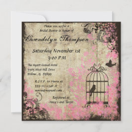 Roze Floral Birdcage Bridal Shower Kaart