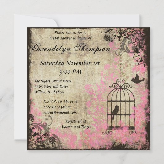 Roze Floral Birdcage Bridal Shower Kaart (Voorkant)