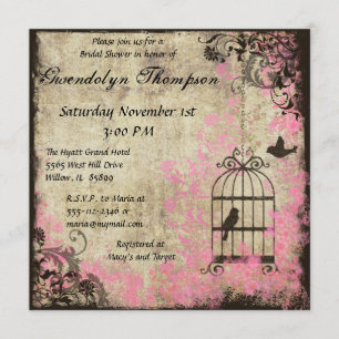 Roze Floral Birdcage Bridal Shower Kaart