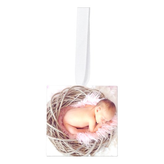 Roze Floral Birth Stats Custom Photos Ornament (Voorkant)