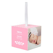 Roze Floral Birth Stats Custom Photos Ornament (Achter hoekig)