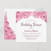 Roze Floral Birthday Dinner Party Invitation Kaart (Voorkant / Achterkant)