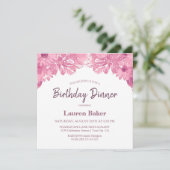 Roze Floral Birthday Dinner Party Invitation Kaart (Staand voorkant)