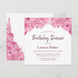 Roze Floral Birthday Dinner Party Invitation Kaart
