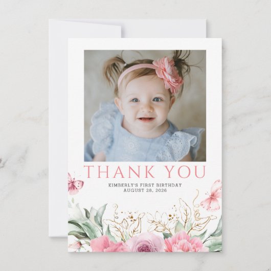 Roze Floral Birthday Hartelijk dank Bedankkaart (Voorkant)