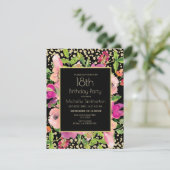 Roze Floral Black Gold Glitter 18th Birthday Kaart (Staand voorkant)