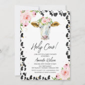 Roze Floral Black Koe Afdrukken Baby shower Koe He Kaart (Voorkant)