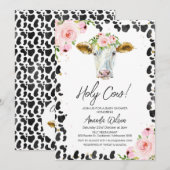 Roze Floral Black Koe Afdrukken Baby shower Koe He Kaart (Voorkant / Achterkant)