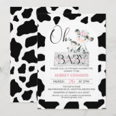 Roze Floral Black Koe Print Baby shower Kaart (Voorkant / Achterkant)