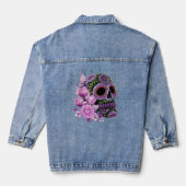 Roze Floral Black Sugar Skull Day of the Dead Denim Jacket (Achterkant)