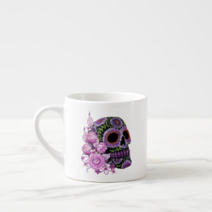 Roze Floral Black Sugar Skull Day of the Dead Espresso Kop