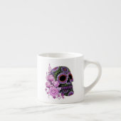 Roze Floral Black Sugar Skull Day of the Dead Espresso Kop (Rechts)