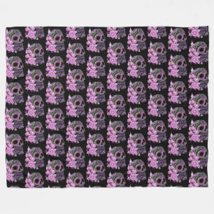 Roze Floral Black Sugar Skull Day of the Dead Fleece Deken