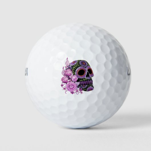 Roze Floral Black Sugar Skull Day of the Dead Golfballen (Voorkant)